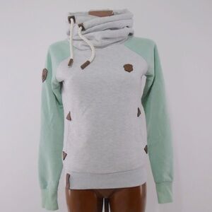 Naketano Long Sleeve Grey & Mint Hoodie w/Ribbed Cuffs and Hem, Size Medium